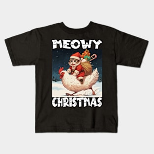 Meowy Christmas - 2, Funny Cute Cat on a Chicken Kids T-Shirt